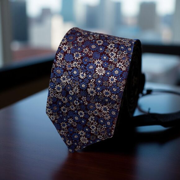Joseph Abboud Other - Joseph Abboud 100% Silk Tie Blue  Burgundy Floral Pattern‎  59.75” x 3”
